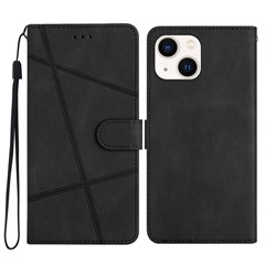For iPhone 15 Wallet Leather Phone Stand Case Crazy Horse Texture Shell Phone Cover Imprinted Lines Shell - Black