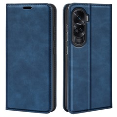 Stand Cover for Honor 90 Lite 5G / X50i 5G , Skin-touch PU Leather Wallet Smartphone Flip Case - Blue