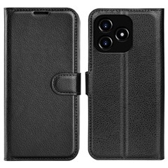 For Realme Narzo N53 4G Litchi Texture Magnetic Clasp Phone Stand Cover PU Leather Wallet Case - Black