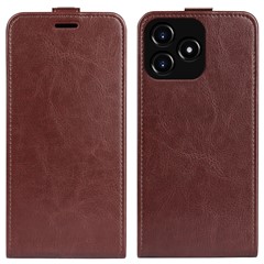 For Realme Narzo N53 4G Vertical Flip PU Leather Phone Case with Card Slot Protective Phone Cover - Brown
