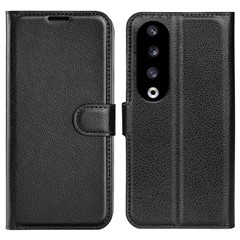 For Honor 90 Pro Litchi Texture Wallet PU Leather Phone Case Shockproof Stand Cover - Black
