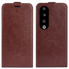 For Honor 90 Pro PU Leather Phone Case with Card Holder Vertical Flip Protective Phone Cover - Brown