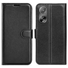 For Oppo A1 5G / A98 5G Litchi Texture Phone Stand Cover PU Leather Wallet Case - Black
