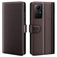 For Xiaomi Redmi Note 12S 4G Case Genuine Split Leather Phone Cover with Wallet Stand - Brown