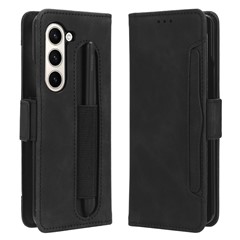 For Samsung Galaxy Z Fold5 5G Multiple Card Slot Phone Case PU Leather + PC Wallet Stand Cover with Pen Holder - Black