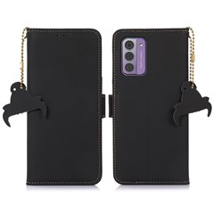For Nokia G42 RFID Blocking Wallet Stand Phone Case Silky Feeling Genuine Cow Leather Protective Cover - Black