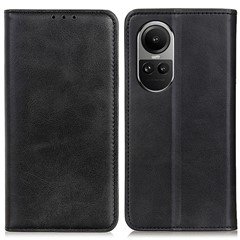 For Oppo Reno10 Pro 5G (Global) / Reno10 5G (Global) Split Leather Case Magnetic Flip Stand Wallet Phone Cover - Black