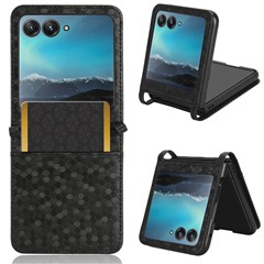 For Motorola Razr 40 Ultra 5G Card Holder Phone Case Imprinted Dot Pattern PU Leather Cover - Black