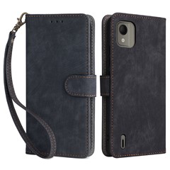 For Nokia C110 Mobile Phone Case RFID Blocking Wallet Stand PU Leather Phone Cover with Strap - Black