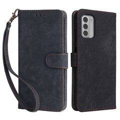 For Nokia G310 Supporting Stand PU Leather Case RFID Blocking Wallet Phone Cover with Strap - Black