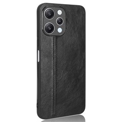 Phone Cover for Xiaomi Redmi 12 4G , Stitching Line Drop Proof PU Leather Coated PC+TPU Back Case - Black