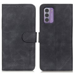 KHAZNEH For Nokia G42 Shockproof Phone Case Retro Texture Wallet Stand Leather Phone Cover - Black