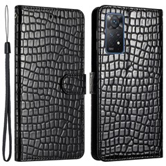 Leather Phone Case for Xiaomi Redmi Note 11 Pro 5G (Qualcomm) / Note 11 Pro 4G (MediaTek) / Note 12 Pro 4G , Crocodile Texture Stand Wallet Cover - Black