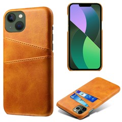 Dual Card Slots Phone Cover for iPhone 15 , PU Leather Coated PC Protective Back Case - Orange