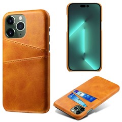 Dual Card Slots Phone Cover for iPhone 15 Pro Max , PU Leather Coated PC Shockproof Back Case - Orange