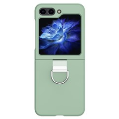 For Samsung Galaxy Z Flip5 5G Hard PC Skin-touch Phone Case Metal Ring Holder Anti-Slip Cover - Light Green