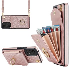 Cell Phone Back Case for Samsung Galaxy A13 4G / 5G PU Leather+TPU Ring Kickstand Multiple Card Slots RFID Blocking Cover - Rose Gold