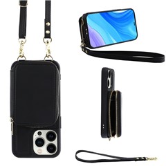 Kickstand Phone Case for iPhone 15 Pro Max , RFID Blocking Zipper Wallet PU Leather+TPU Cover - Black