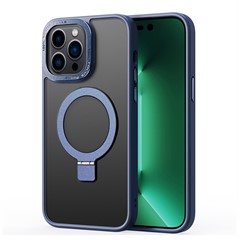For iPhone 15 Pro Magnetic Phone Case TPU+PC Kickstand Matte Cover Compatible with MagSafe - Sapphire