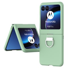 For Motorola Razr 40 Ultra 5G Skin-touch Phone Case Anti-Scratch Hard PC Cover with Metal Ring Holder - Light Green