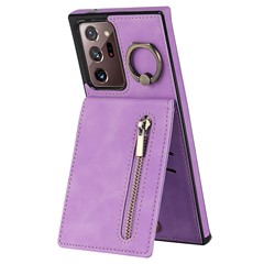 RFID Blocking Phone Case for Samsung Galaxy Note20 Ultra / Note20 Ultra 5G Retro PU+TPU Kickstand Cover with Zippered Wallet - Purple