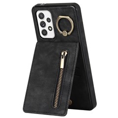 For Samsung Galaxy A52 4G / A52 5G / A52s 5G RFID Blocking Phone Case Anti-Drop PU+TPU Wallet Phone Cover with Kickstand - Black