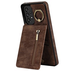 For Samsung Galaxy A33 5G RFID Blocking Kickstand Case Retro PU+TPU Shockproof Wallet Phone Cover - Brown
