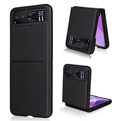 For Motorola Razr 40 5G PU Leather Coated PC Anti-Scratch Phone Case Carbon Fiber Texture Back Cover - Black