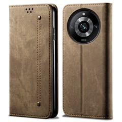 For Realme 11 Pro 5G / 11 Pro+ 5G Jeans Cloth Texture Flip Wallet Case PU Leather Protective Stand Phone Cover - Khaki