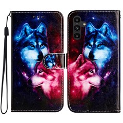 For Samsung Galaxy S23 FE PU Leather Stand Cover Pattern Printing Wallet Flip Phone Case - Couple Wolf