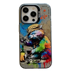For iPhone 13 Pro Max Graffiti Animal Pattern Case PC+TPU Shock Absorbing Phone Cover - Drinking Cat