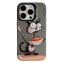 For iPhone 14 Pro Graffiti Animal Pattern Printed Cover PC+TPU Shockproof Protection Phone Case - Eating Rat