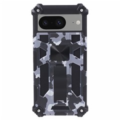 For Google Pixel 8 Camouflage Kickstand Phone Case PC+TPU Shockproof Cover - Black