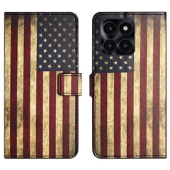 For Honor X6a 4G / X6b 4G / X6c 4G Wallet Case PU Leather Pattern Printing Phone Stand Cover - The American Flag