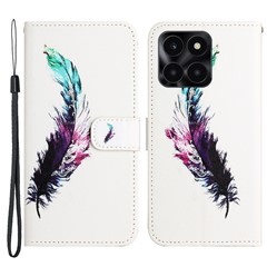 3D Pattern Printing Leather Phone Case for Honor X6a 4G / X6b 4G / X6c 4G Stand Wallet Flip Cover with Strap - Feather