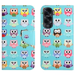 Wallet Phone Case for Honor 90 Lite 5G / X50i 5G , Pattern Printing PU Leather Cross Texture Stand Cover - Owls