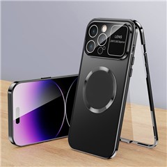 For iPhone 14 Pro Max PC + Aluminium Alloy Hybrid Phone Case All-Wrapped Cover Compatible with MagSafe with Tempered Glass Film - Black