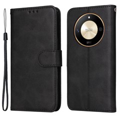 For Honor X50 5G / X9b 5G / Magic6 Lite 5G / X50 GT 5G PU Leather Wallet Stand Case Calf Texture Full Protection Phone Cover - Black