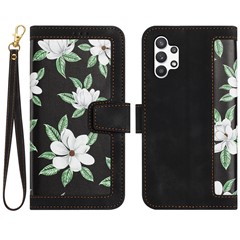 For Samsung Galaxy A13 4G / 5G Card Slots Phone Stand Case PU Leather Flower Pattern Printing Cover - Black