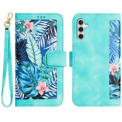 For Samsung Galaxy A53 5G Flower Pattern Printing Phone Stand Case Card Holder Leather Cover - Green