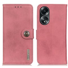 KHAZNEH For Oppo A78 4G Shockproof Cowhide Texture Case PU Leather Stand Wallet Phone Cover - Pink