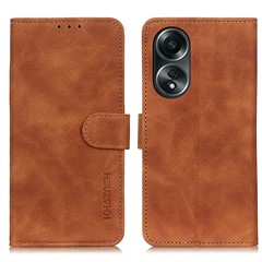 KHAZNEH For Oppo A78 4G Anti-Scratch Shell Wallet Phone Cover Retro Texture PU Leather Stand Case - Brown