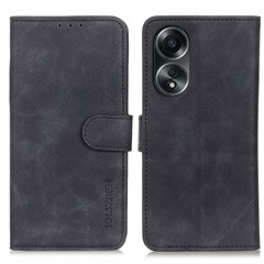 KHAZNEH For Oppo A58 5G / A78 5G PU Leather Stand Case Wallet Phone Cover Retro Texture Shell - Black