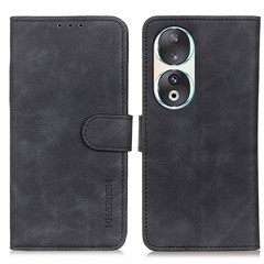 KHAZNEH For Honor 90 Wallet Phone Cover Retro Texture PU Leather Stand Anti-Fingerprint Case - Black