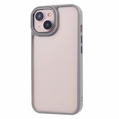 For iPhone 15 Plus Case TPU+PC Clear Shock-proof Phone Cover with Metal Button Cover - Grey