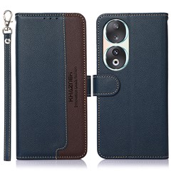 KHAZNEH For Honor 90 Phone Shell Litchi Texture Wallet Stand RFID Blocking Anti-Scratch PU Leather Case - Blue