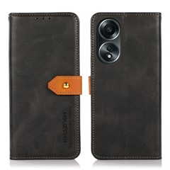 KHAZNEH For Oppo A58 5G Leather Wallet Phone Cover Foldable Stand Cowhide Texture Case - Black