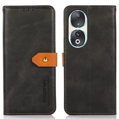 KHAZNEH For Honor 90 PU Leather Drop-proof Case Cowhide Texture Stand Wallet Phone Cover - Black