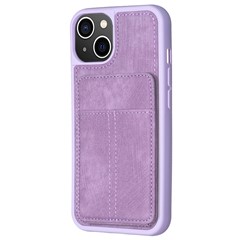 BF28 For iPhone 15 Kickstand Case Matte PU Leather Coated TPU Phone Cover with Card Holder - Purple