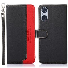 KHAZNEH RFID Blocking Case for Sony Xperia 5 V , Litchi Texture Phone Shell Wallet Stand Leather Cover - Black